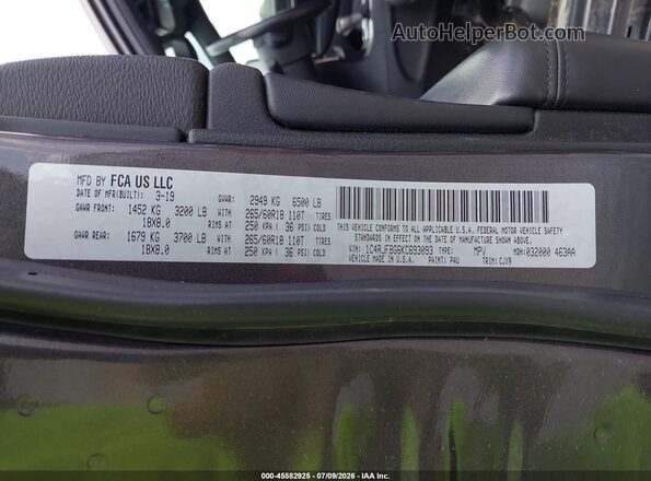 1C4RJFBG6KC693093 2019 JEEP GRAND CHEROKEE Gray ძრავის განყოფილების ხედი