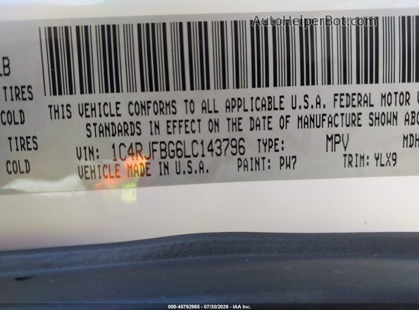 1C4RJFBG6LC143796 2020 JEEP GRAND CHEROKEE White Engine compartment view