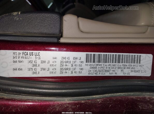 1C4RJFBG7GC389407 2016 JEEP GRAND CHEROKEE Burgundy Vista del compartimento del motor