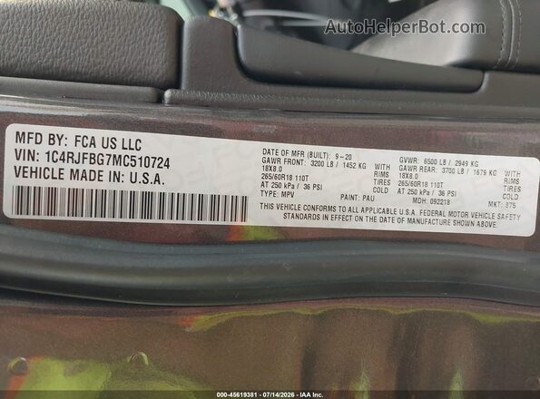 1C4RJFBG7MC510724 2021 JEEP GRAND CHEROKEE Gray Շարժիչի բաժամունքի տեսք