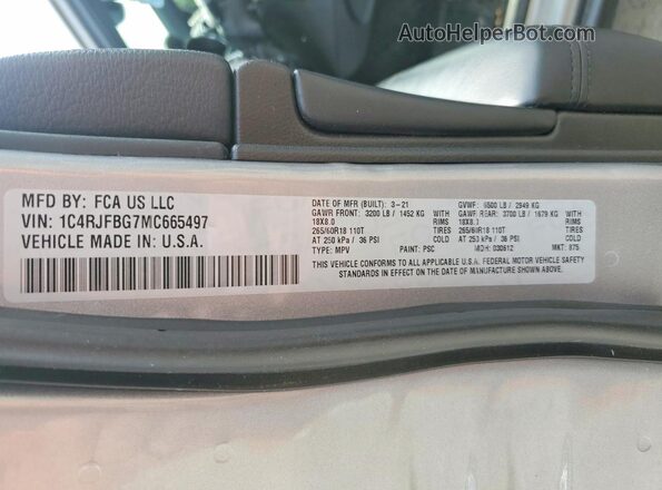 1C4RJFBG7MC665497 2021 JEEP GRAND Silver VIN կոդի պիտակի տեսք