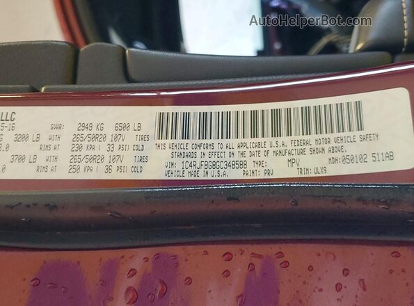 1C4RJFBG8GC348588 2016 JEEP GRAND Burgundy Панорамний вид салону 360°