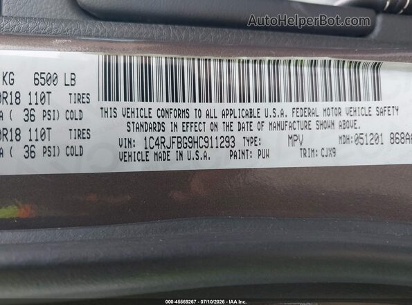 1C4RJFBG9HC911293 2017 JEEP GRAND CHEROKEE Brown Vista del compartimento del motor