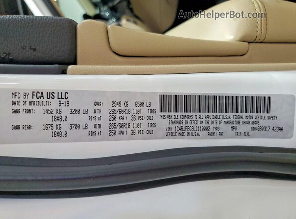 1C4RJFBG9LC110002 2020 JEEP GRAND White Widok wnętrza 360 stopni