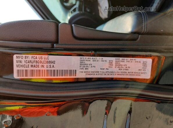1C4RJFBG9LC388642 2020 JEEP GRAND Black VIN sticker view