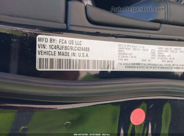 1C4RJFBG9LC424488 2020 JEEP GRAND CHEROKEE Black Շարժիչի բաժամունքի տեսք