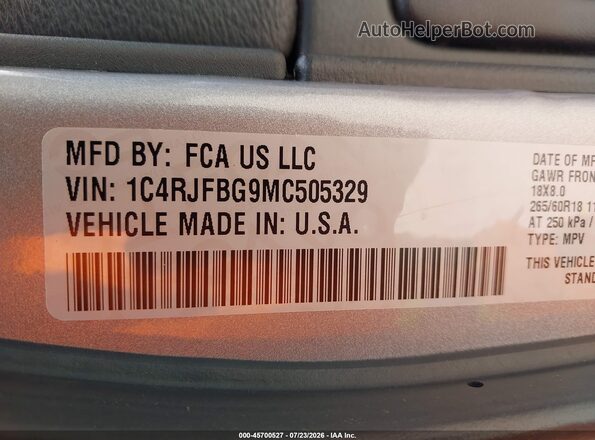 1C4RJFBG9MC505329 2021 JEEP GRAND CHEROKEE Silver ძრავის განყოფილების ხედი