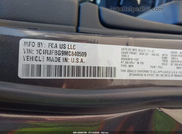 1C4RJFBG9MC840509 2021 JEEP GRAND CHEROKEE Gray Engine compartment view