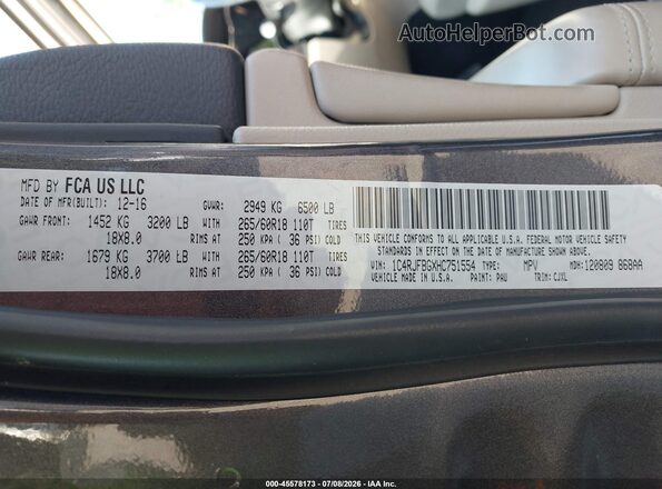 1C4RJFBGXHC751554 2017 JEEP GRAND CHEROKEE Gray Widok komory silnika