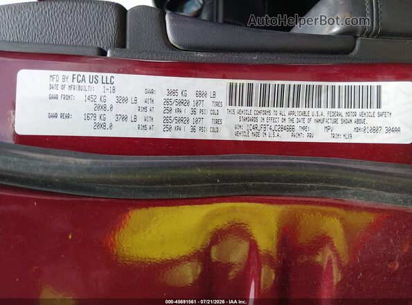 1C4RJFBT4JC284666 2018 JEEP GRAND CHEROKEE Burgundy Engine compartment view