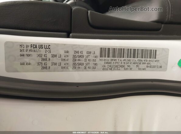 1C4RJFCG0GC348941 2016 JEEP GRAND CHEROKEE Белый Вид подкапотного пространства