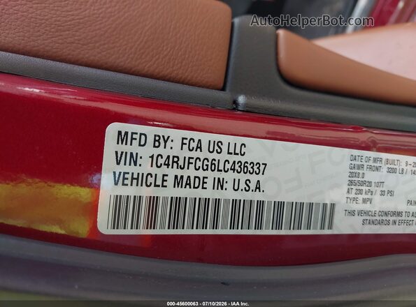 1C4RJFCG6LC436337 2020 JEEP GRAND CHEROKEE Red Engine compartment view