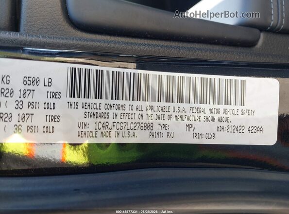 1C4RJFCG7LC276808 2020 JEEP GRAND CHEROKEE Черный Вид подкапотного пространства