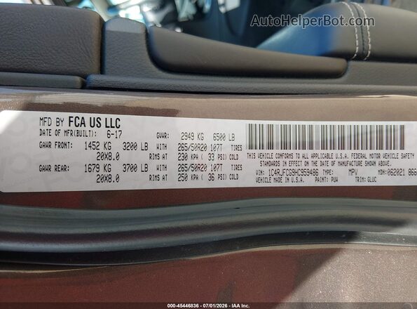 1C4RJFCG9HC959486 2017 JEEP GRAND CHEROKEE Серый Вид подкапотного пространства