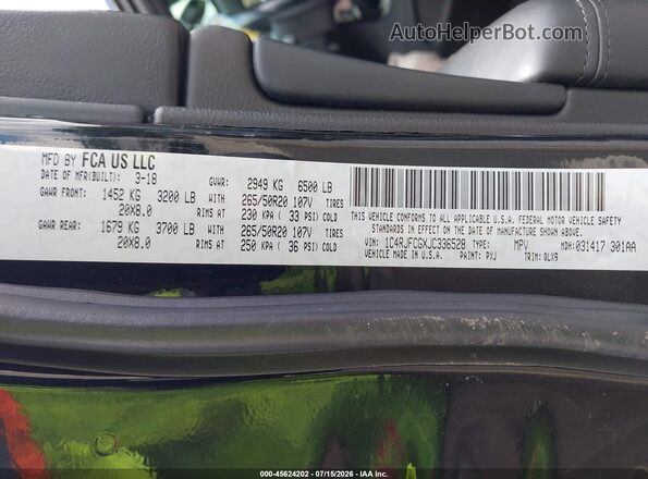1C4RJFCGXJC336528 2018 JEEP GRAND CHEROKEE Black Вид підкапотного простору