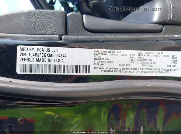 1C4RJFCGXMC594844 2021 JEEP GRAND CHEROKEE Black Շարժիչի բաժամունքի տեսք
