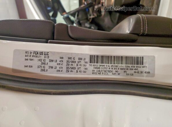 1C4RJFCT6KC766541 2019 JEEP GRAND White Vista de la etiqueta del VIN