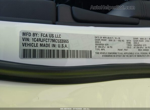 1C4RJFCT7MC533965 2021 JEEP GRAND CHEROKEE White Widok komory silnika