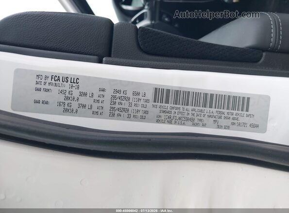 1C4RJFDJ4KC590490 2019 JEEP GRAND CHEROKEE White ძრავის განყოფილების ხედი
