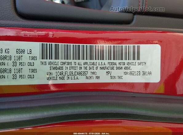 1C4RJFLG9JC406357 2018 JEEP GRAND CHEROKEE Red Vista del compartimento del motor