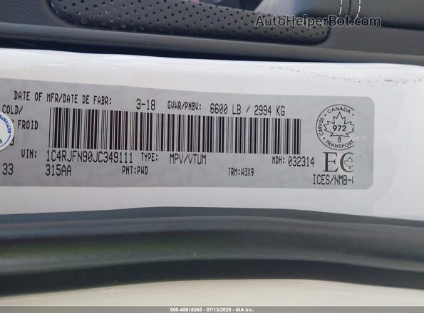 1C4RJFN90JC349111 2018 JEEP GRAND CHEROKEE White Vista del compartimento del motor