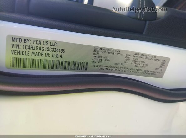 1C4RJGAG1SC334158 2025 JEEP GRAND CHEROKEE Белый Вид подкапотного пространства