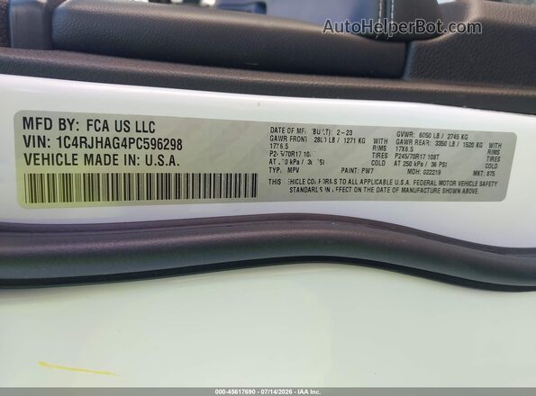 1C4RJHAG4PC596298 2023 JEEP GRAND CHEROKEE White Вид підкапотного простору