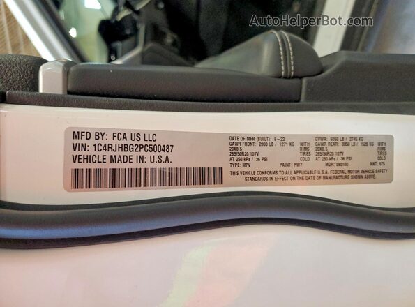 1C4RJHBG2PC500487 2023 JEEP GRAND White VIN sticker view
