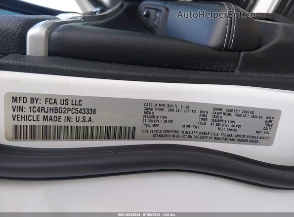 1C4RJHBG2PC543338 2023 JEEP GRAND CHEROKEE White Widok komory silnika