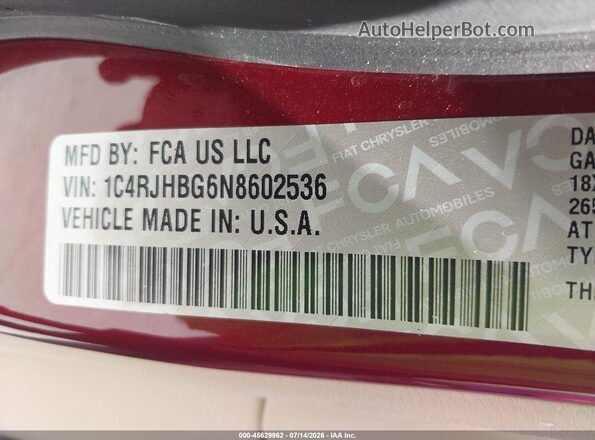 1C4RJHBG6N8602536 2022 JEEP GRAND CHEROKEE Burgundy Вид підкапотного простору