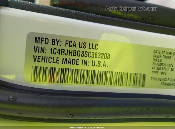 1C4RJHBG8SC363208 2025 JEEP GRAND CHEROKEE White Вид підкапотного простору