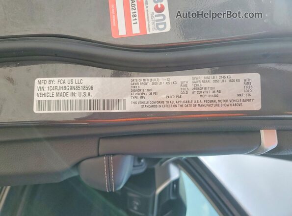 1C4RJHBG9N8518596 2022 JEEP GRAND Gray სალონის 360-გრადუსიანი ხედი