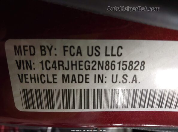 1C4RJHEG2N8615828 2022 JEEP GRAND CHEROKEE Красный Вид подкапотного пространства