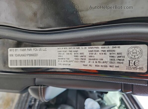 1C4RJKAG1P8866331 2023 JEEP GRAND Black VIN კოდის სტიკერის ხედი