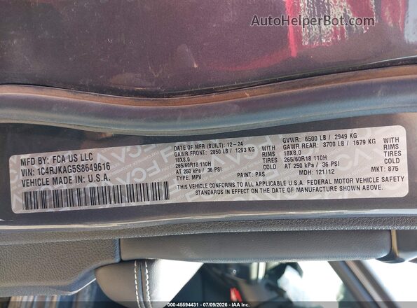 1C4RJKAG5S8649616 2025 JEEP GRAND CHEROKEE L Gray Вид підкапотного простору