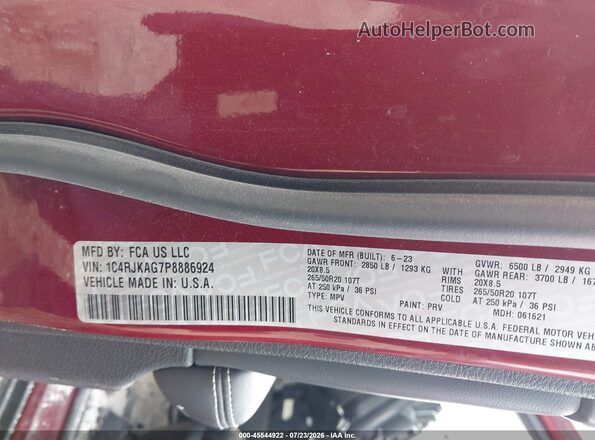 1C4RJKAG7P8886924 2023 JEEP GRAND CHEROKEE L Бордовый Вид подкапотного пространства