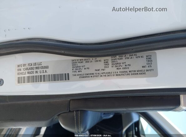 1C4RJKBG1M8105860 2021 JEEP GRAND CHEROKEE L White Vista del compartimento del motor