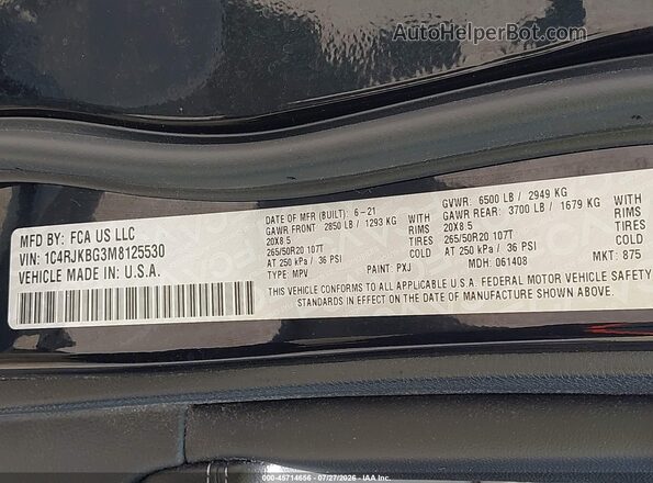 1C4RJKBG3M8125530 2021 JEEP GRAND CHEROKEE L Черный Вид подкапотного пространства