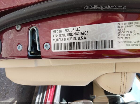 1C4RJKBG3M8206902 2021 JEEP GRAND CHEROKEE L Red Widok komory silnika