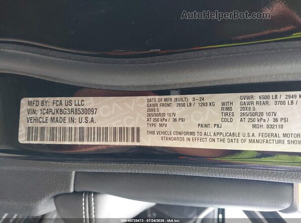 1C4RJKBG3R8530097 2024 JEEP GRAND CHEROKEE L Черный Вид подкапотного пространства