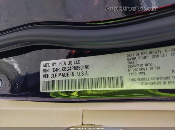 1C4RJKBG4P8869190 2023 JEEP GRAND CHEROKEE L Black Vista del compartimento del motor