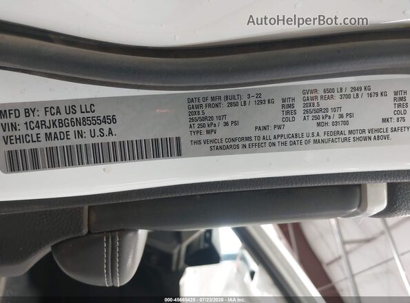 1C4RJKBG6N8555456 2022 JEEP GRAND CHEROKEE L White Вид підкапотного простору