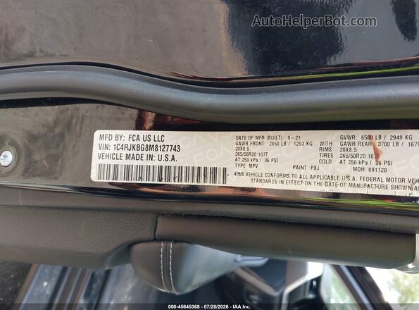 1C4RJKBG8M8127743 2021 JEEP GRAND CHEROKEE L Black Widok komory silnika