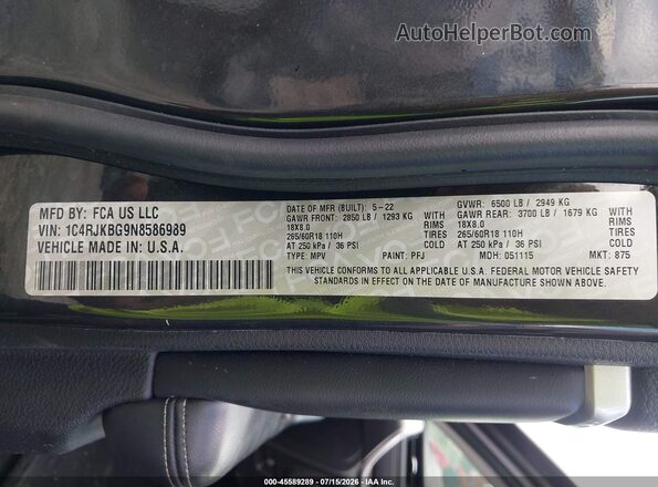 1C4RJKBG9N8586989 2022 JEEP GRAND CHEROKEE L Black Engine compartment view