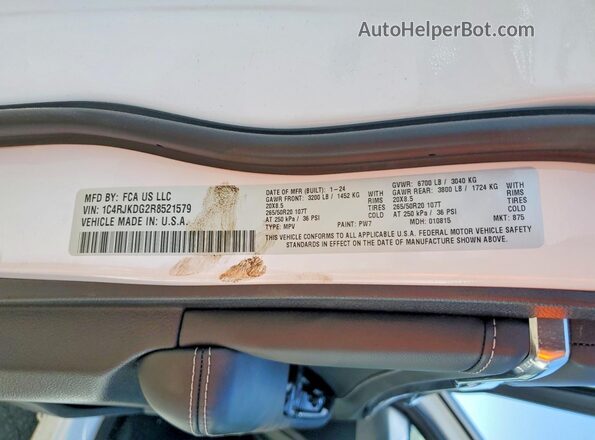 1C4RJKDG2R8521579 2024 JEEP GRAND White VIN sticker view