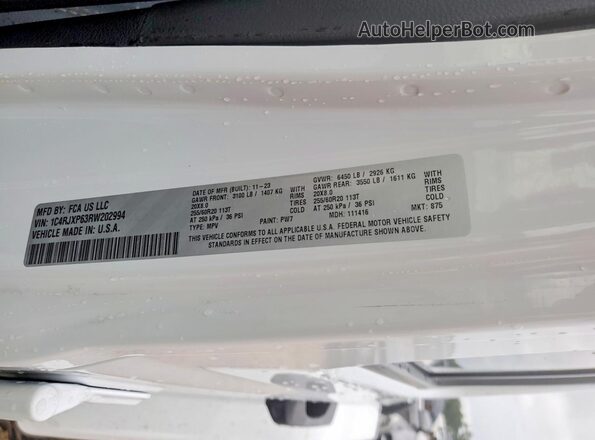 1C4RJXP63RW202994 2024 JEEP WRANGLER Белый Вид наклейки с VIN-кодом