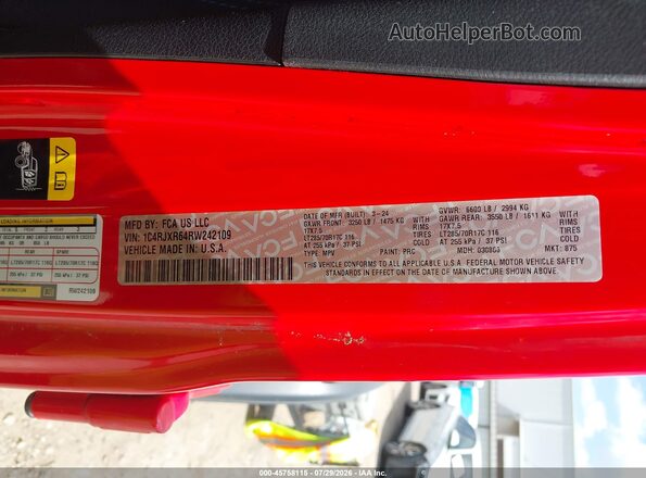 1C4RJXR64RW242109 2024 JEEP WRANGLER Red Շարժիչի բաժամունքի տեսք