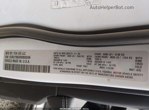1C4RJYB63R8959346 2024 JEEP GRAND CHEROKEE 4XE White Вид підкапотного простору