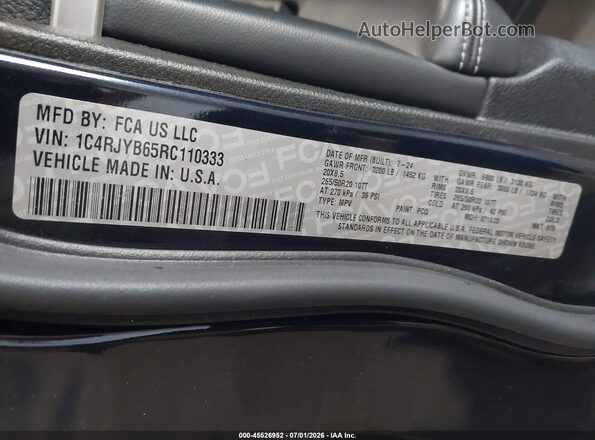 1C4RJYB65RC110333 2024 JEEP GRAND CHEROKEE 4XE Black Vista del compartimento del motor