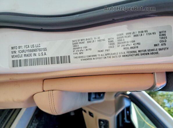 1C4RJYB66N8760155 2022 JEEP GRAND White Widok naklejki z numerem VIN
